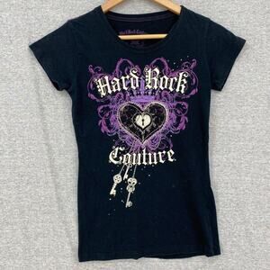 Hard Rock Couture Shirt Womens Extra Small Black Purple Graphics Short Sleeve